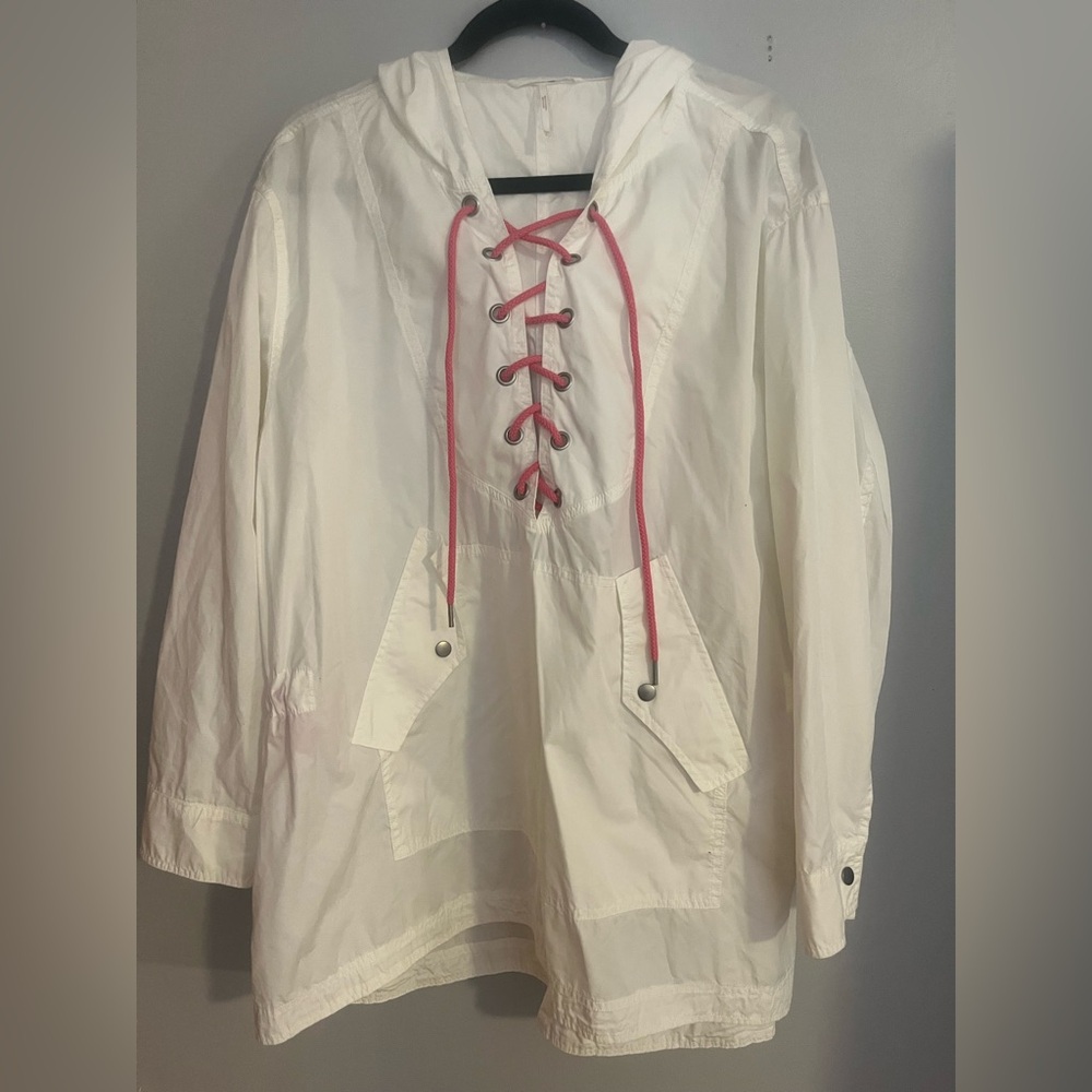 Free People White Jacket with Pink Laces